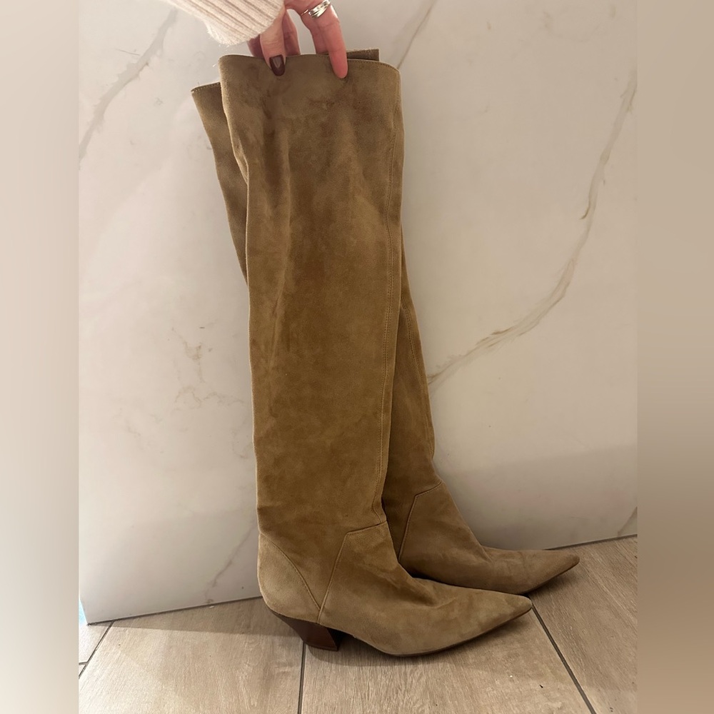 Tan Suede Knee-High Boots